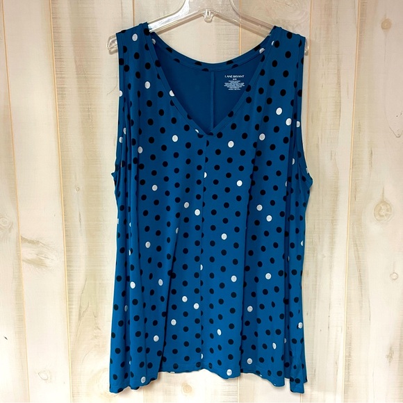 Lane Bryant Tops - Lane Bryant Blue Black Silver Polka Dot V Neck Sleeveless Top Sz 26/28